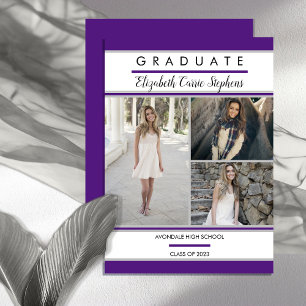 Faire-part Simple Classy Trois Photo Purple Graduation