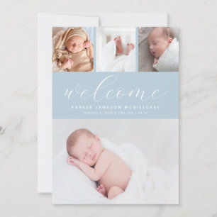 Faire-part Simple Collage de photos de bienvenue bleu bébé ga