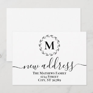 Faire-part Simple Couronne de Fleurs Monogramme Nouvelle Adre