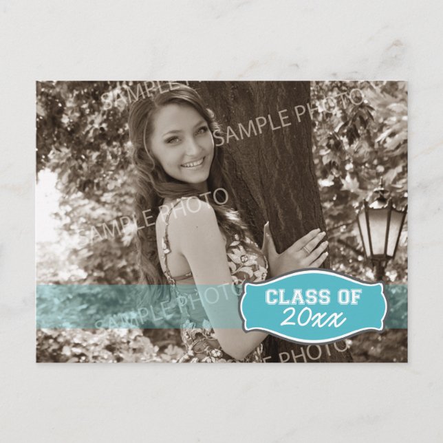 Faire-part simple de graduation photo (aqua) (Devant)
