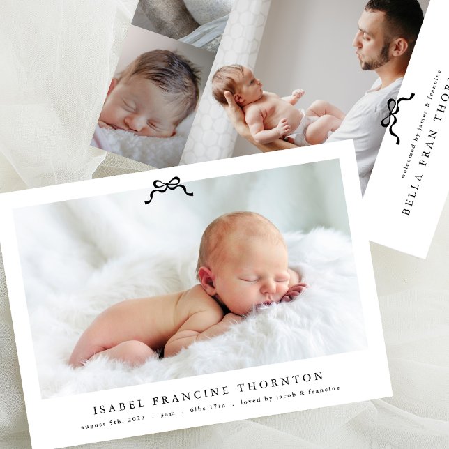 Faire-part simple élégant noeud photo bébé naissance (Créateur téléchargé)