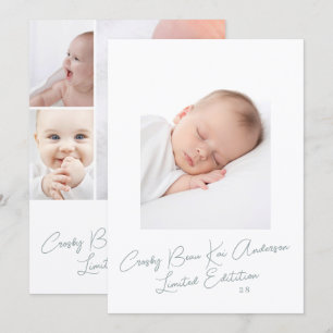 Faire-part Simple Élégant Script Photo Naissance Bébé