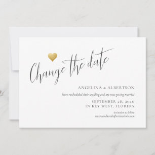 Faire-part Simple Gold Heart Changer de date Mariage