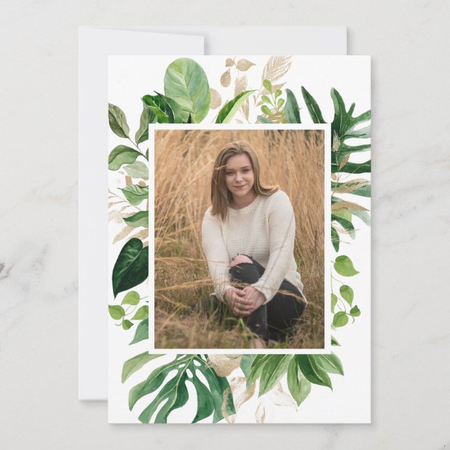 Faire-part Simple Gold Tropical Photo Moderne Graduation (Devant)