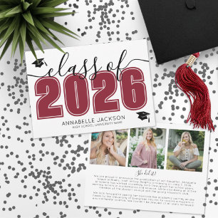 Faire-part Simple Graduate Photo Collage Red Graduation