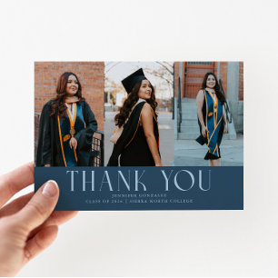 Faire-part Simple Merci Bleu Marine Grad Multi Photo
