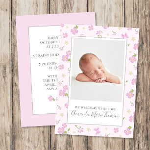 Faire-part Simple mignonne Whimsical Floral Photo Fille Rose