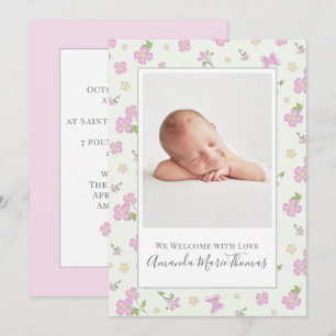 Faire-part Simple mignonne Whimsical Floral Photo Fille Rose