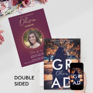 Faire-part Simple Moderne Design élégant Burgundy Graduation