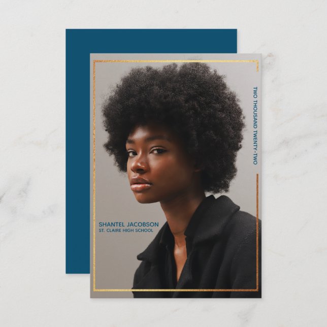 Faire-part simple moderne Gold Border Graduation (Devant / Derrière)