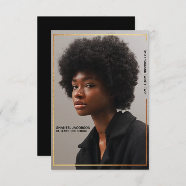 Faire-part simple moderne Gold Border Graduation (Devant / Derrière)