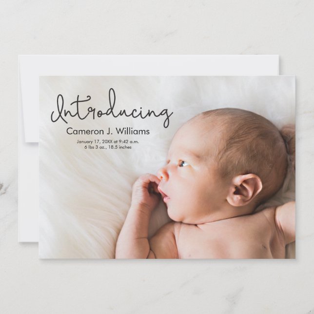 Faire-part Simple moderne Introduire Script Baby photo (Devant)