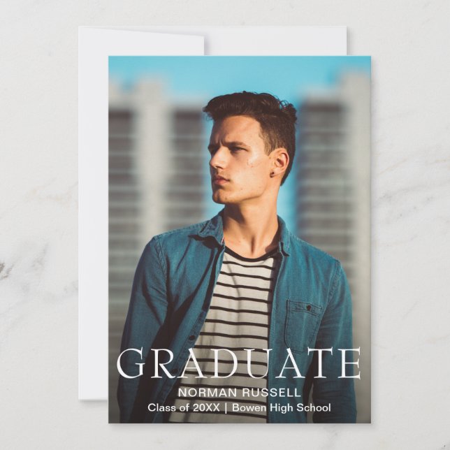 Faire-part Simple moderne Marine Blue Boy Photo Graduation (Devant)