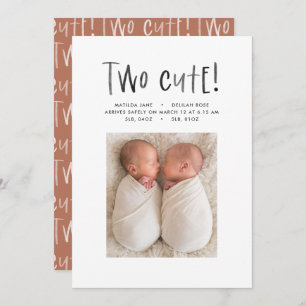 Faire-part Simple moderne photo jumelle terre cuite deux mign