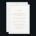Faire-part Simple Monogramme Or Élégant Mariage Antique<br><div class="desc">Faire-part de mariage simple avec un design moderne et élégant avec votre monogramme de deux lettres en haut et vos informations entourées d'une fine bordure. Tout le texte est en faux or, sur fond blanc et les polices et les couleurs de fond peuvent être modifiées à votre guise en cliquant...</div>
