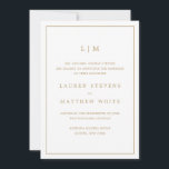 Faire-part Simple Monogramme Or Élégant Mariage Antique<br><div class="desc">Faire-part de mariage simple avec un design moderne et élégant avec votre monogramme de deux lettres en haut et vos informations entourées d'une fine bordure. Tout le texte est en faux or, sur fond blanc et les polices et les couleurs de fond peuvent être modifiées à votre guise en cliquant...</div>