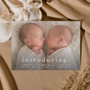 Faire-part Simple Naissance Jumeaux Photo Minimaliste