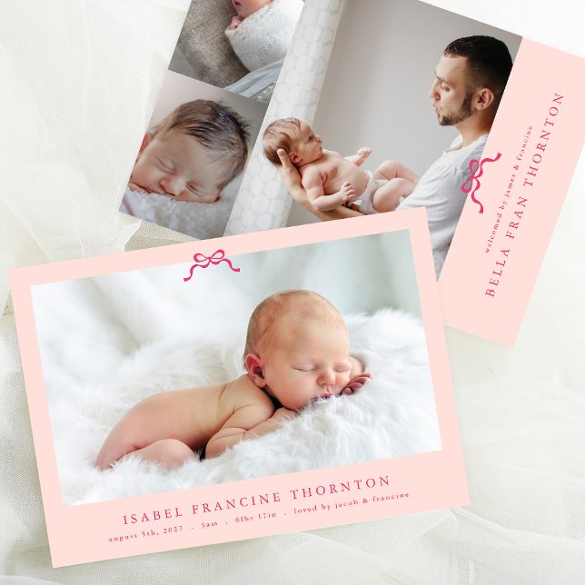 Faire-part simple nœud rose photo bébé (Créateur téléchargé)