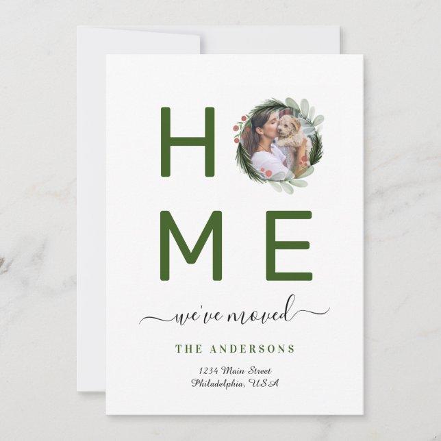 Faire-part Simple Nous avons déménagé Noël Photo Wreath HOME (Devant)
