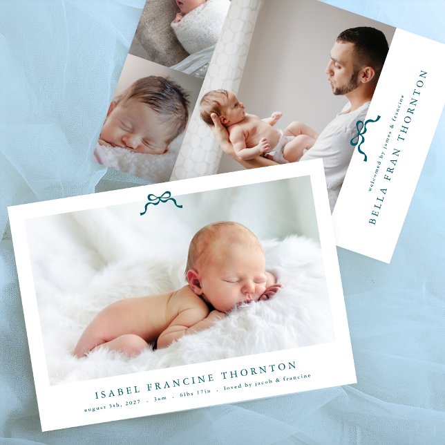 Faire-part simple photo d'enfant avec noeud bleu naissance (Créateur téléchargé)