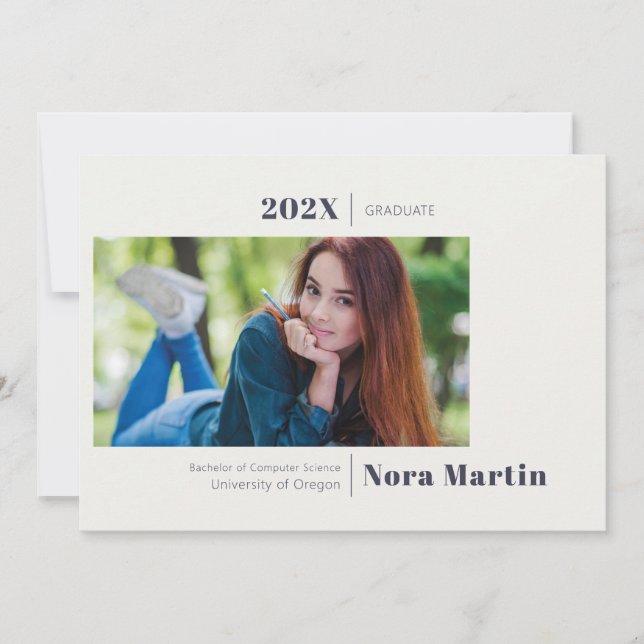 Faire-part Simple Photo Graduation Navy Blue Annonce (Devant)