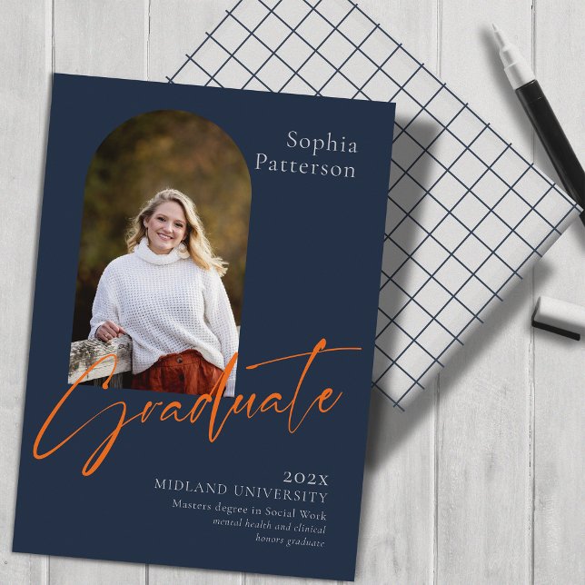 Faire-part Simple Photo Navy Orange College (Créateur téléchargé)