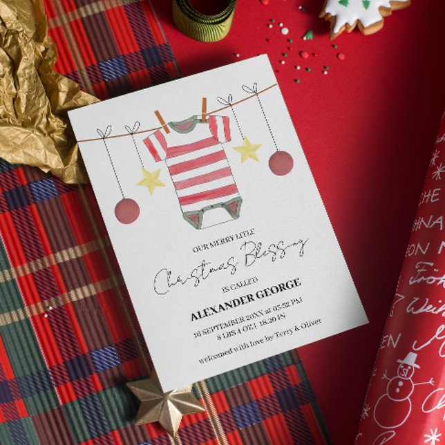 Faire-part Simple Rouge Bracelet Romper Ornements Noël Naissa (Créateur téléchargé)