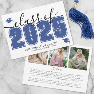 Faire-part Simple Script Graduate Photo Blue Graduate