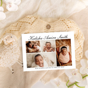 Faire-part Simplement Elegant Neutral Bébé Photo Collage Nais
