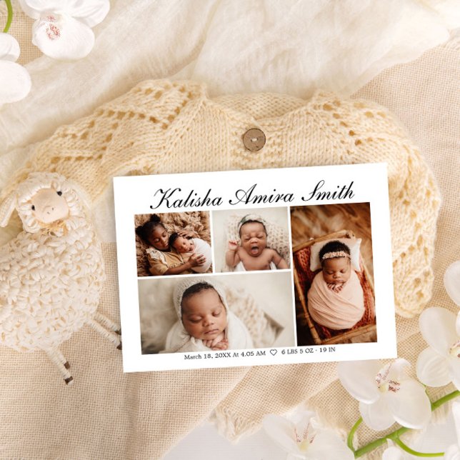 Faire-part Simplement Elegant Neutral Bébé Photo Collage Nais (Créateur téléchargé)