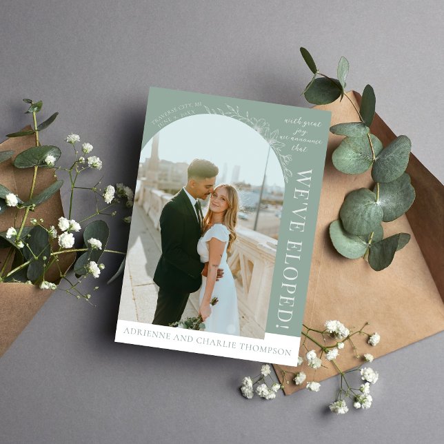 Faire-part Simplicité Florale 1 Elopement Moderne Vert (Créateur téléchargé)