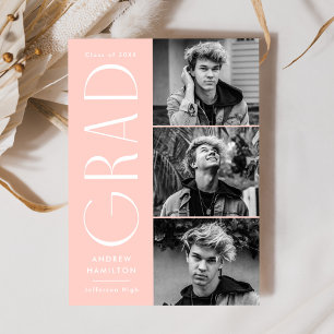 Faire-part Simplicité moderne Blush 3 Photo Collage Graduatio