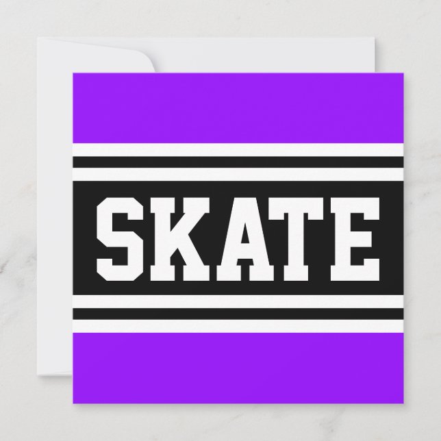 Faire-part SKATE Fun Bright Purple Black White Racing Stripes (Devant)