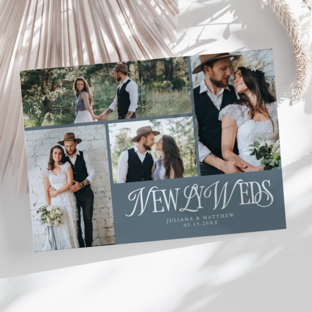 Faire-part Slate Blue Newlyweds Multi Photo Mariage (Créateur téléchargé)