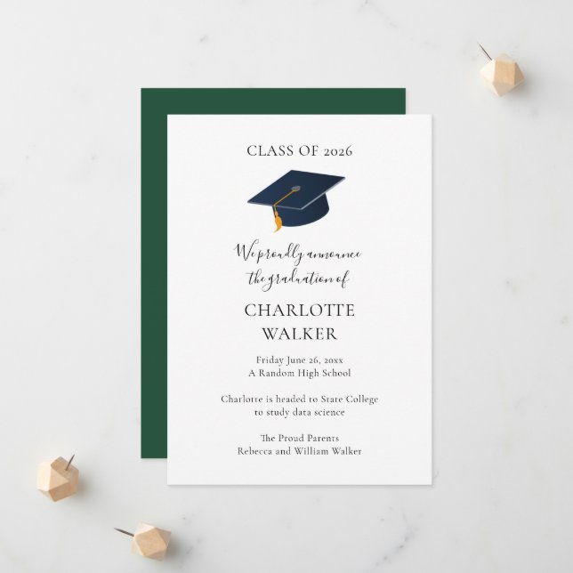 Faire-part Sleek Academic Commence Soirée de Remise des Diplô (Devant/Arrière en situation)