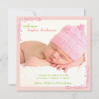 Faire-part Soft Rose Swirl Baby Girl Photo Naissance