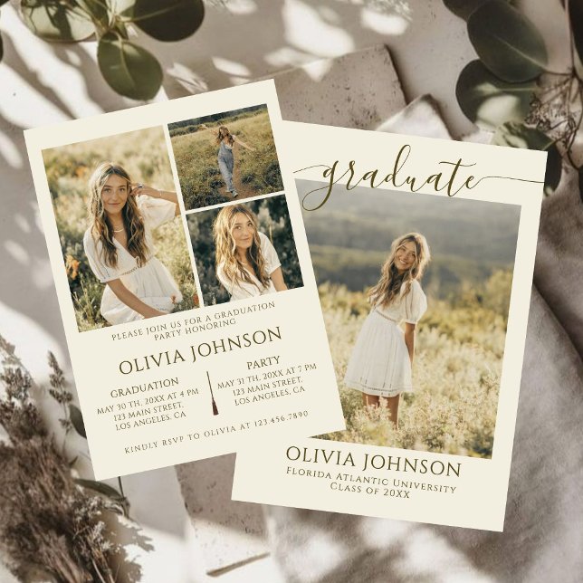 Faire-part Soft Sand 4 Photos Graduation Party (Créateur téléchargé)