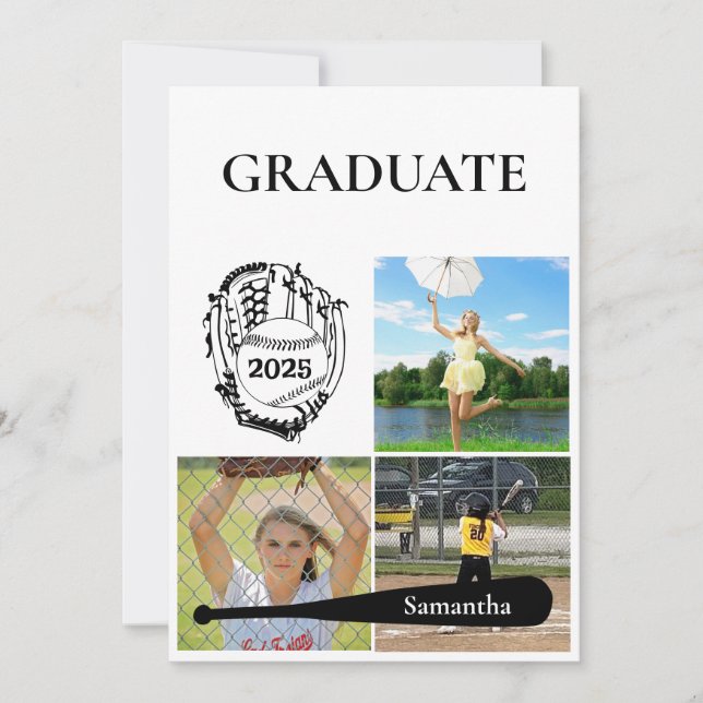 Faire-part Softball 3 Photo Collage White Graduation (Devant)