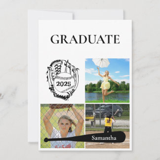 Faire-part Softball 3 Photo Collage White Graduation