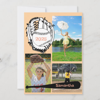 Faire-part Softball/Baseball 3 Photo Collecte Peach