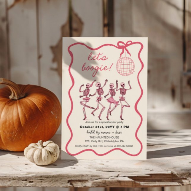 Faire-part Soirée dansante rose Halloween | Squelettes de fil (Créateur téléchargé)