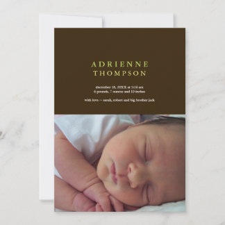 Faire-part Solide sophistication brun vert photo bébé naissan