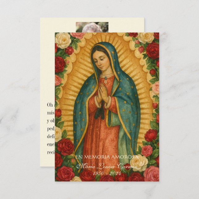 Faire-part Spanish Guadalupe Photo Funeral Prayer  Holy Card (Devant / Derrière)