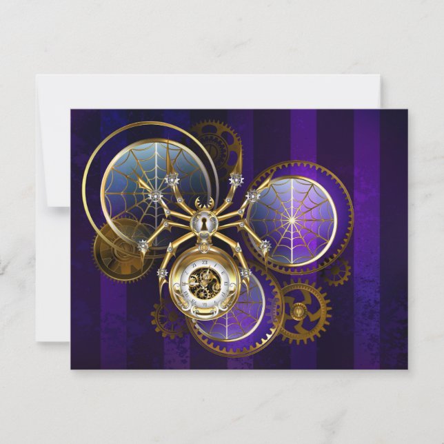 Faire-part Spider Steampunk sur Arrière - plan pourpre (Devant)