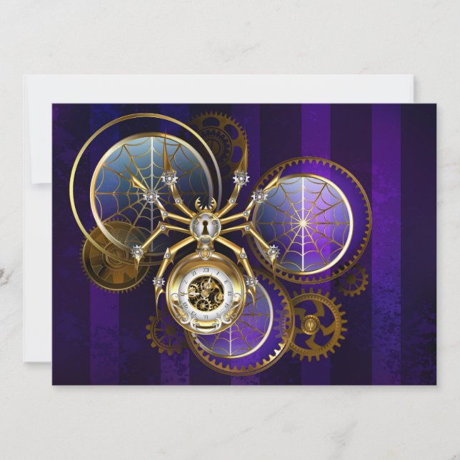 Faire-part Spider Steampunk sur Arrière - plan pourpre (Devant)