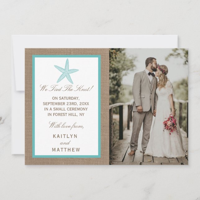 Faire-part Starfish Turquoise Burlap Beach Wedding Collection (Devant)