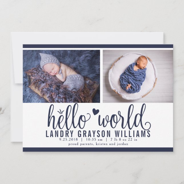 Faire-part Statistique de naissance de photo Hello World de m (Devant)