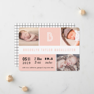 Faire-part Statistiques de bébé Monogramme Blocs de couleur r