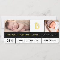 Statistiques de bébé simples Jaune Monogramme 2 Ph