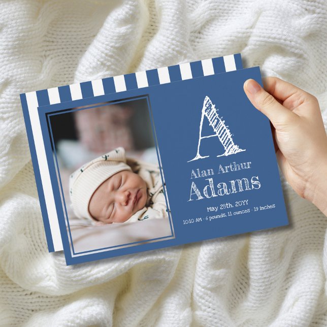 Faire-part Statistiques de naissance du Monogramme moderne |  (Créateur téléchargé)